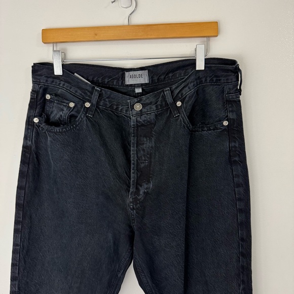 AGOLDE Black Jaime Jeans Button Fly Organic Cotton Size 32 Frayed Hem - Picture 2 of 9